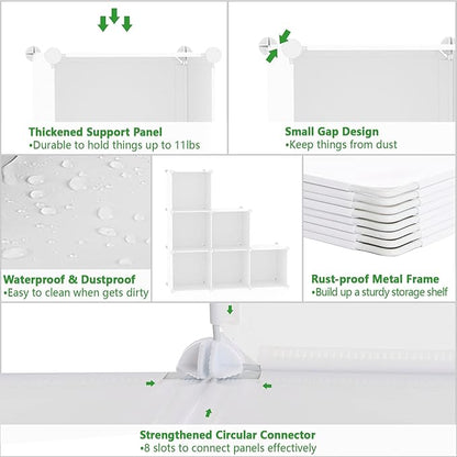 C&AHOME 6-Cube Storage Organizer, Stackable Storage Cubes Shelves, Portable Bookshelf, Plastic Clothing Storage Closet Organizer, DIY Modular Shelving Units for Wardrobe, Home, Milky
