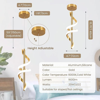 CANEOE Gold Pendant Light Fixtures, Adjustable Modern Pendant Lights Kitchen Island Small Pendant Lighting for Kitchen Island Dining Room Living Room Bedroom Hanging Light Fixtures,1 Pack (Gold,6000K)