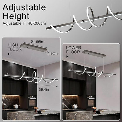 47.24" Modern Led Pendant Light for Kitchen Island Lighting,Electroplated Black Modern Chandelier for Dining Room over Table Dimmable Led Ceiling Pendant Lights Creative Snake-Shaped Twist Design