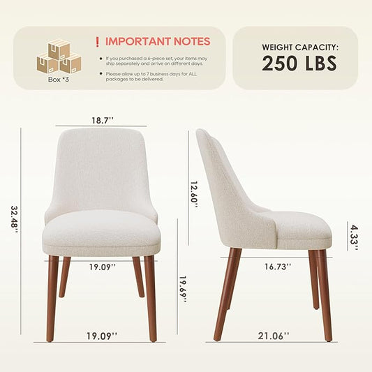 MALOL Dining Room Chair Set of 6, Upholstered Kitchen Chairs with Wood Legs, High-Back Padded Dining Chairs for Dining Room/Restaurant/Cafe, Beige