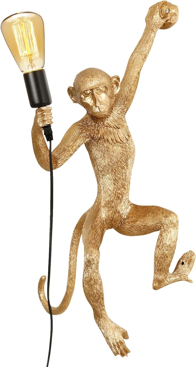 Monkey Wall Lamp, Creative Monkey Shape Plug in Wall Sconces, Resin Retro Indoor Decorative Animal Light Fixture for Bedroom, Living Room, Childrens Room and Home Decoration