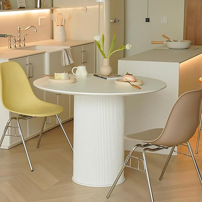 MIXL-Modern Round Kitchen Table, White Dinner Table with Cylinder Stable Pedestal,31.50 Inches Kitchen Tables for 2-3 People, Small Circle Dining Tables for Dining Room, Kitchen, Restaurant