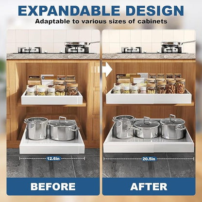 Pull-out Cabinet Organizer, ExpandableHeavy Duty Slide out Drawers Fixed with Adhesive Nano Film for Pots, Roll out Shelf Storage for Kitchen Base Cabinet Organization
