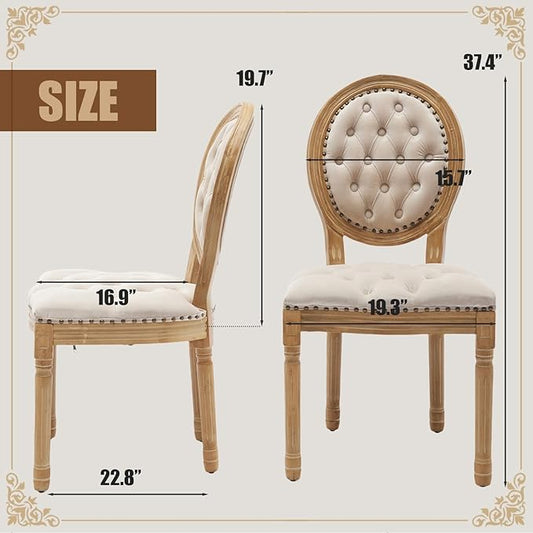 SoarFlash French Velvet Dining Chairs Set of 6, Vantage Dining Chair with Round Back, Wood Leg Farmhouse Country Dining Chair for Kitchen,Bedroom,Beige