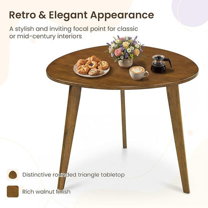 Giantex 35.5" Dining Table for 2-3, Farmhouse Wooden Kitchen Table with Solid Rubber Wood Legs, Space-Saving Dinner Table for Dinette, Living Room, Dorm, Home Office, Walnut