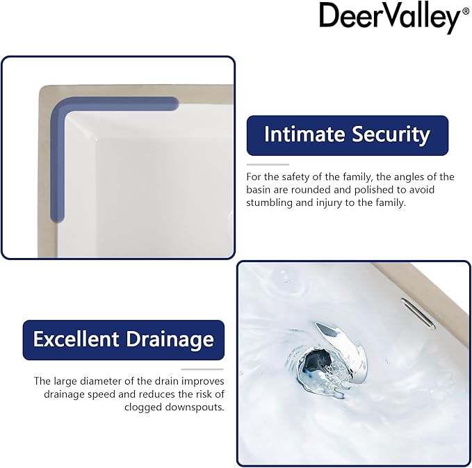 DeerValley 24x16 Inch Rectangular Undermount Bathroom Sink, White Ceramic Under Counter Sink with Flat Overflow, DV-1U0209