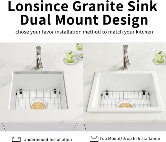 White Bar Sink Undermount,15 X 17 inch Small Composite Bar Sink,Granite Kitchen & Bar Sinks (White, 15" X 17")