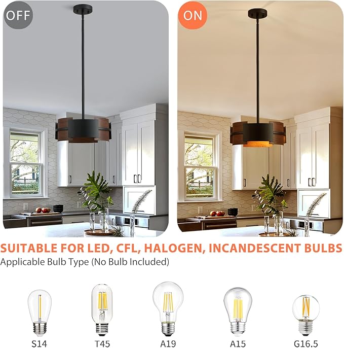 Modern Dining Room Light Fixture Rustic Round 3-Light Pendant Light for Bedroom Foyer Hallway Corridor Dining Room Kitchen 13" Wood Grain