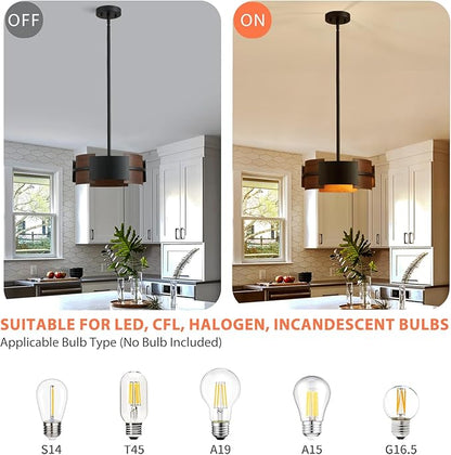Modern Dining Room Light Fixture Rustic Round 3-Light Pendant Light for Bedroom Foyer Hallway Corridor Dining Room Kitchen 13" Wood Grain