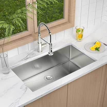 33 Inch Undermount Kitchen Sink 18 Gauge Stainless Steel Under Counter Sink Single Bowl Deep Handmade Single Bowl Kitchen Sink,33"x19"x9"