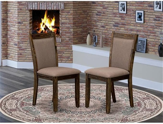 East West Furniture MZC7T48 Monza Parson Dining Chairs - Coffee Linen Fabric Padded Chairs, Set of 2, Distressed Jacobean