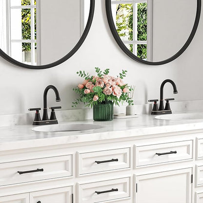 Bathroom Faucets for Sink 3 Hole, Hurran 4 inch Oil Rubbed Bronze Bathroom Sink Faucet with Pop-up Drain and Supply Hoses, Stainless Steel Lead-Free Centerset Faucets for Vanity RV