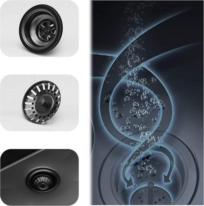 Mocoloo 33 Black Undermount Kitchen Sink 33x19 Gunmetal Black 16 Gauge Stainless Steel Deep Round Corner Under Counter Single Bowl Kitchen Sinks Handmade Basin