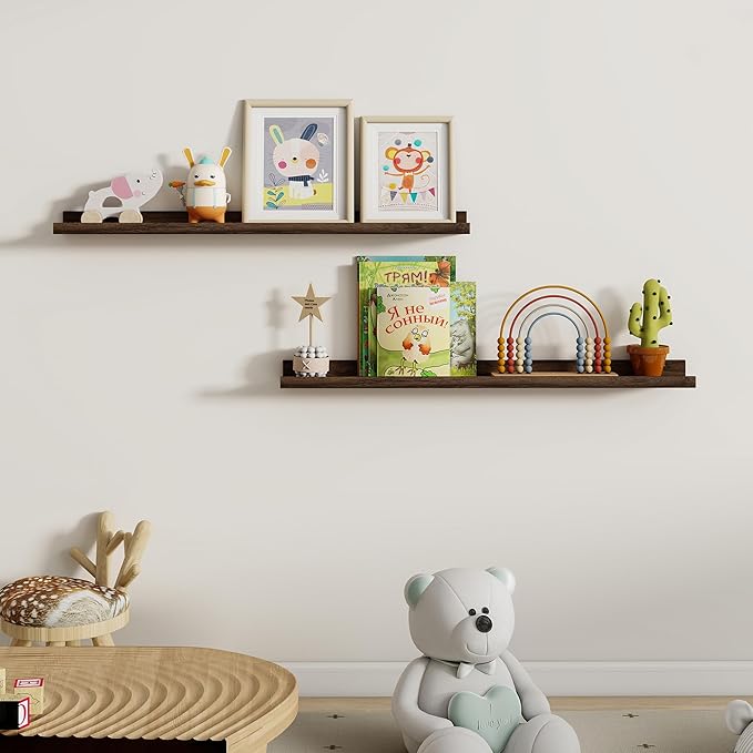 Dreamland Picture Ledge Shelf for Wall, Floating Shelves Set of 2, 36 Inch Long Floating Shelves with Lip for Living Room, Bedroom, Bathroom, Kitchen, Walnut