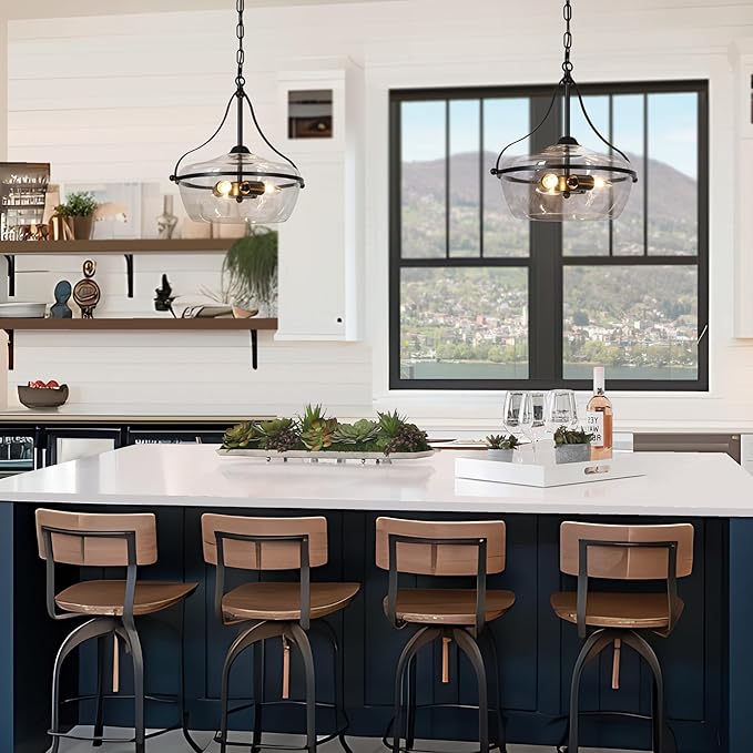 KSANA Black Glass Chandelier, Modern 3-Light Pendant Lighting Fixture for Dining Room, Kitchen, and Bedroom