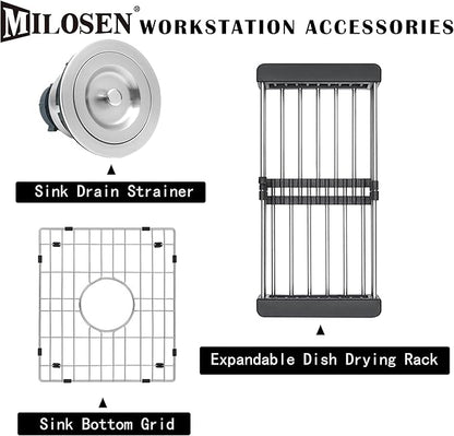MILOSEN Black Undermount Bar Sink, 16×18 Inch Small Black Wet Bar or Prep Sink, 9 Inch Deep Granite Composite Outdoor Single Bowl Basin with Accessories, Small Quartz Sinks