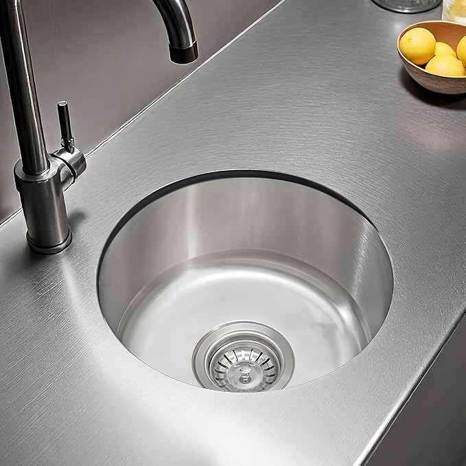 13 inch Stainless Steel Undermount Mini Single Round Bowl Kitchen Bar Sink with Drainer