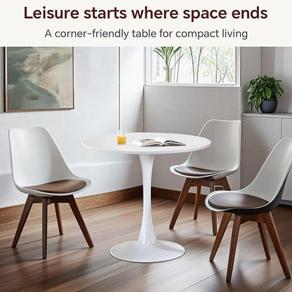 Round Dining Table 31.5" White Tulip Table with Pedestal Base for 2-4 People Small Space - Kitchen Living Room Cafe