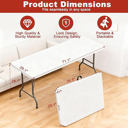 Elevon Folding Table Set of 2,6 Feet Heavy Duty Fold-in-Half Utility Table Indoor Outdoor for Camping,Picnic, Party