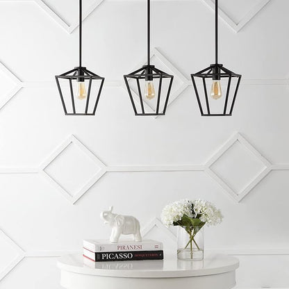 JONATHAN Y 36.5" Oil Rubbed Bronze Industrial Farmhouse Iron LED Pendant Light, Adjustable Cage Lantern for Kitchen Island, Dining Room, Foyer, Iron Shade (JYL7581A)