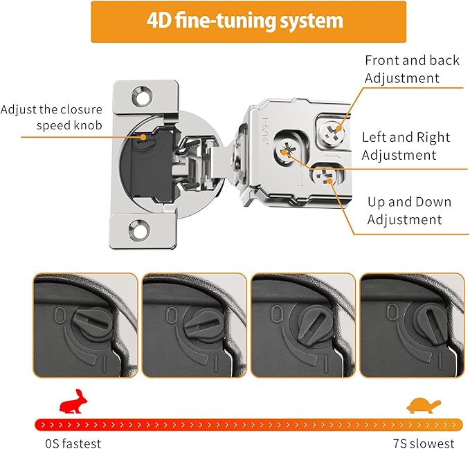 Chibery 50 Pack 1-5/16" Overlay 4D Soft Close Concealed Hinges for Face Frame Door, Adjustable Closing Speed, Smooth Slow Self Close Hinges, Satin Nickel, 105° Open Angle Stainless Steel Cabinet Hinge
