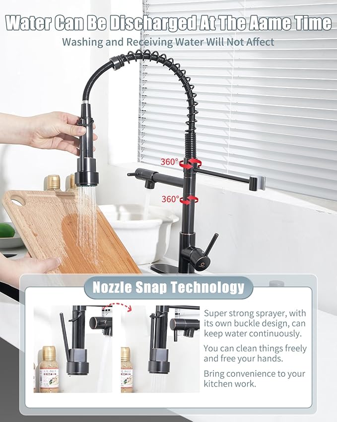 Kitchen Faucet,Oil Rubbed Bronze Faucet with Soap Dispenser,Black Kitchen Faucets with Pull Down Sprayer,Kitchen Sink Faucet with Dual Function Spray Head for 1-4 Holes Kitchen Sink