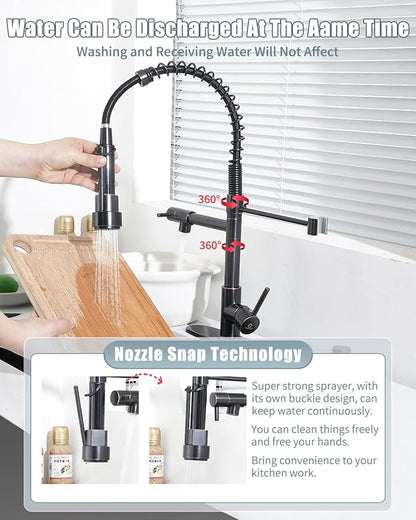 Kitchen Faucet,Oil Rubbed Bronze Faucet with Soap Dispenser,Black Kitchen Faucets with Pull Down Sprayer,Kitchen Sink Faucet with Dual Function Spray Head for 1-4 Holes Kitchen Sink