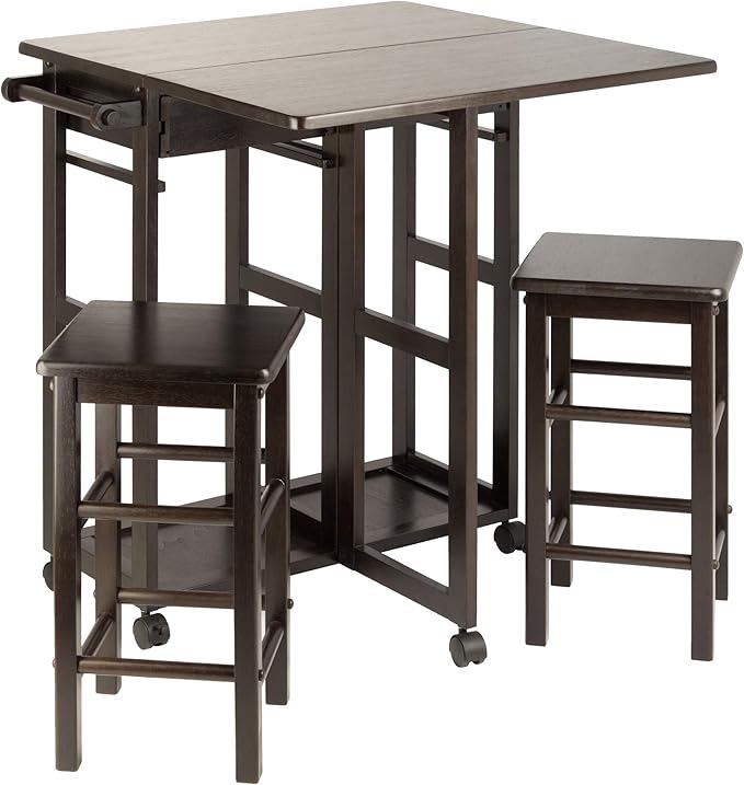 Winsome Suzanne Kitchen Table Set with Stools, 33" in Coffee, Convenient Sturdy Mobile Kitchen & Dining Room Table & Chairs with Storage for Small Spaces, Dorms, Apartments