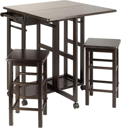 Winsome Suzanne Kitchen Table Set with Stools, 33" in Coffee, Convenient Sturdy Mobile Kitchen & Dining Room Table & Chairs with Storage for Small Spaces, Dorms, Apartments