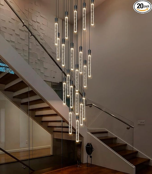 HAIXIANG 13 Foot High Ceiling Chandelier for Entryway Modern Crystal Lights for Living Room Foyer Flush Mount Sloping Ceiling Pendant Light Fixture Remote Dimmable 20-Lights Black
