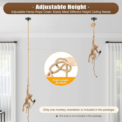 Creative Monkey Hanging Lamp, Monkey Shape Decoration Chandelier, Industrial Retro Edison Ceiling Pendant Light Fixture E26 for Dining Living Room Bedroom Bar Cafe-Gold