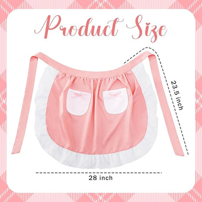 Geyoga Pink Waist Aprons for Women with Pockets Kitchen Waitress Maid Apron Vintage Skirt Cute White Ruffle Costume