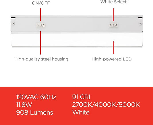 UltraPro 24 inch Hardwired Under Cabinet Lights, 3 Color Settings - 2700K/4000K/5000K - Warm White, Cool White, and Daylight, Under Cabinet Lighting, Dimmable Under Counter Lights for Kitchen, 45368