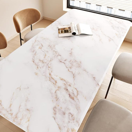 Wallercity Matte White/Gold Marble Contact Paper for Countertop Self Adhesive Waterproof Peel and Stick Countertops Granite Wallpaper for Cabinets Kitchen Backsplash Vinyl Table Wrap Film 15.8''x197''