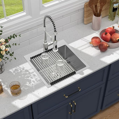 18 Outdoor Kitchen Sink - Beslend 18x18 Outdoor Sink Bar Sink RV Sinks Drop In, 16 Gauge Stainless Steel Topmout Kitchen Sinks Wet Bar Sinks Square Single Bowl Above Counter Indoor Outdoor