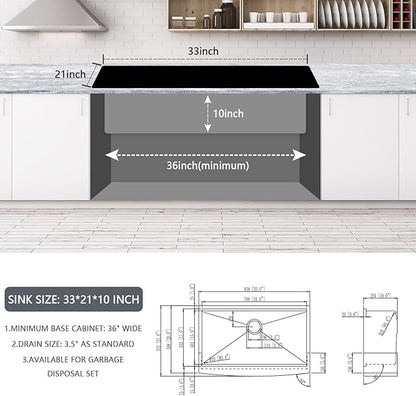 33 Inch Farmhouse Sink - Loftus Apron Front Kitchen Sink 16 Gauge Stainless Steel Workstation Ledge Deep Single Bowl Farm Sink with Accessories