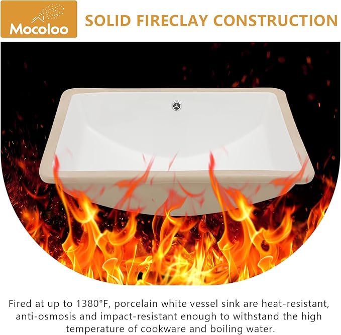 Mocoloo Undermount Bathroom Sinks 21 x 15 Inch Rectangle White Porcelain Ceramic Bathroom Sink 8 Inch Deep Basin with Overflow Small Lavatory Vanity Top Sink Under Counter