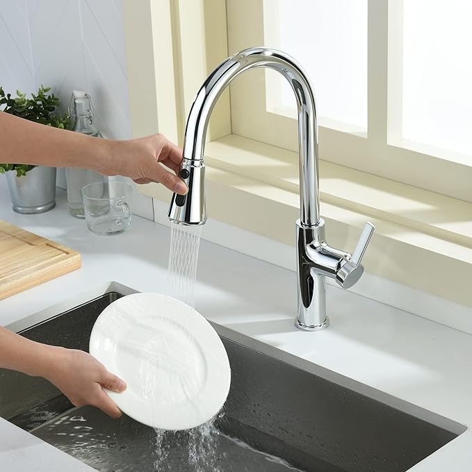 Kitchen Faucet with Pull Down Sprayer Tall Single Handle High Arc Kitchen Sink Faucet Faucet for Kitchen Sink 3-Function Sprayer 17 Inch,Chrome