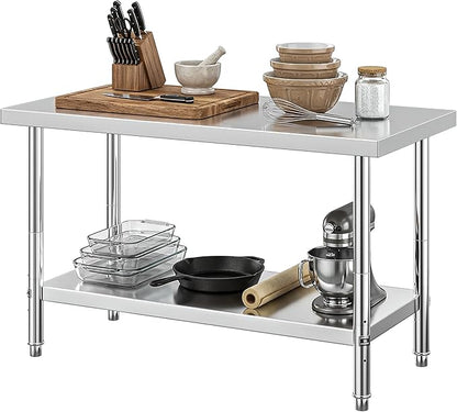 DWVO 48x24in Stainless Steel Table, NSF Metal Prep Worktable with Adjustable Shelf for Kitchen Restaurant Hotel Garage Warehouse Home