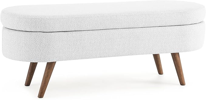 Modern Ottoman Bench with Storage - Versatile Bedside Pouf, Footstool, Toy Storage Ottoman for Bedroom, Living Room, Hallway Entryway, Multi-Use Furniture,White-Linen