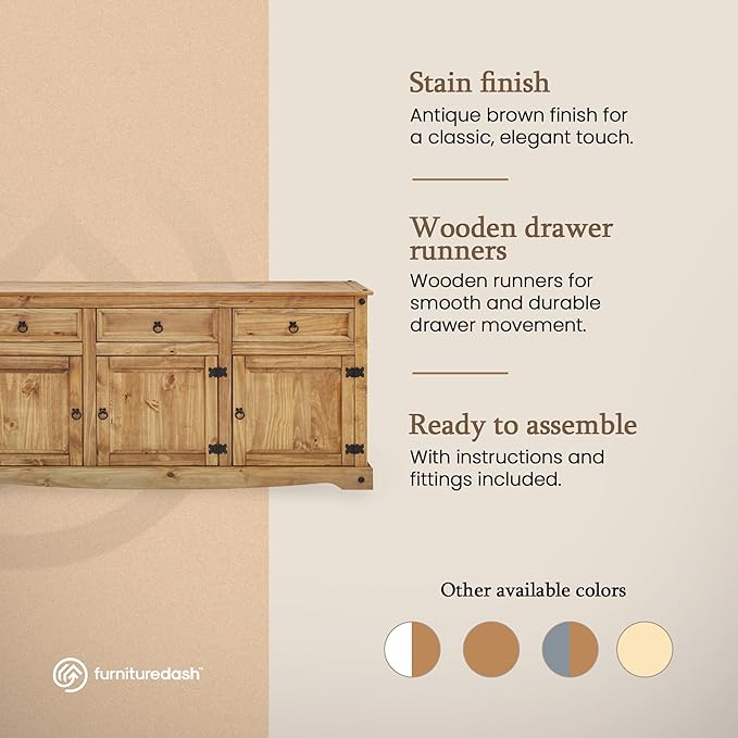 Furniture Dash Solid Wood Buffets & Sideboards 65.9" W, 16.9" D, 31.6" H - Kitchen Storage Cabinets, Buffet Cabinet with Storages, Bar Liquor Cabinet, Kitchen Island, Entertainment Center