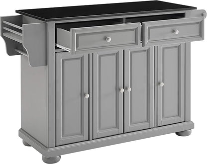 Crosley Furniture Alexandria Granite Top Rolling Kitchen Island Storage Cart, Microwave Stand, Spice Rack, Gray