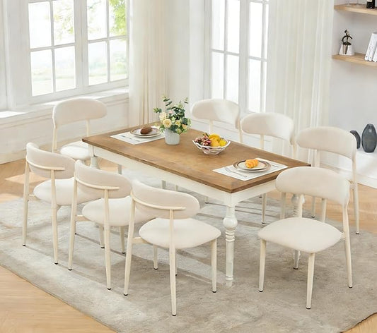 UVV Dining Chairs Set of 8, Metal Kitchen Chairs with Modern Fabric Upholstered for Dining Room, Beige