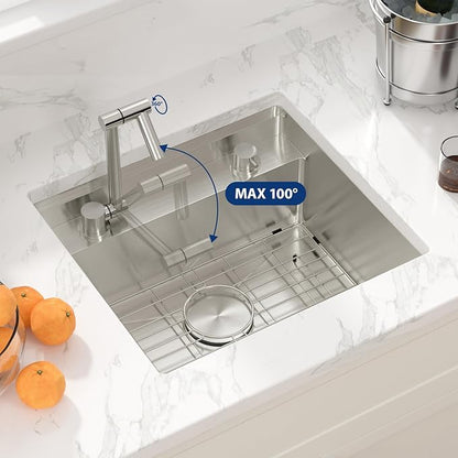 Sarlai Undermount Bar Sink With Foldable Faucet - 21x19 Inch Outdoor Kitchen Sink RV Workstation 16 Gauge Stainless Steel Single Bowl Handmade Outdoor BBQ Sinks