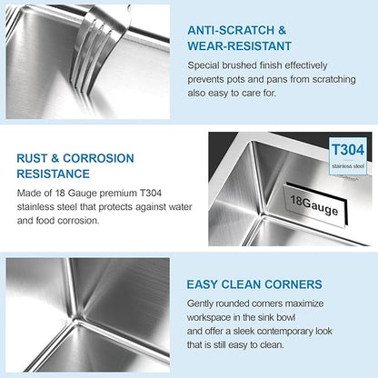 15x15 Inch Bar Sink Undermount, 18 Gauge Stainless Steel Small Kitchen Sink, Handmade Single Bowl Wet Bar Sinks with Rinse Grid (Brushed)
