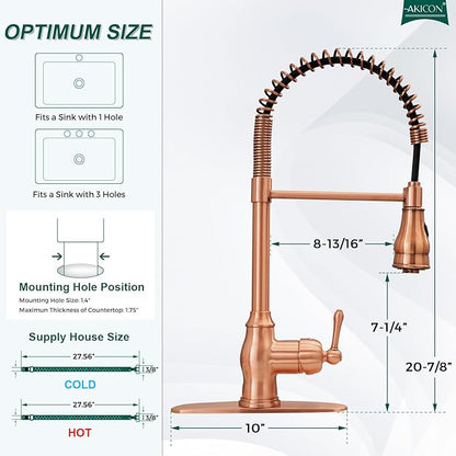 Akicon One-Handle Pre-Rinse Pull-Down Spring Copper Kitchen Faucet - Including 5Years Warranty Akicon …
