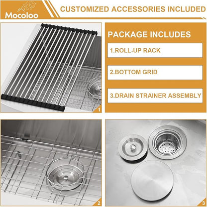 Mocoloo 30 Stainless Farmhouse Sink - 30x21 Inch Apron Front Farm Kitchen Sink Stainless Steel Single Bowl 16 Gauge Deep Handmade Basin
