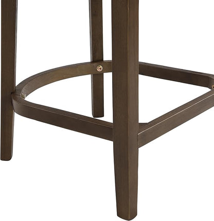 Set of 2 Upholstered Arm Counter Stools with Solid Rubberwood Frame & Natural Rattan Caned Back,Soft Padded Seating,Transitional Farmhouse Chairs for Kitchen Island Dining Room,25.5" H Walnut