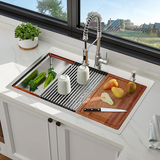 33 x 22 Inch Drop In Kitchen Sink 33 x 22 Stainless Steel Topmount Sink Ledge Workstation 16 Gauge Single Bowl Above Counter Handmade Basin