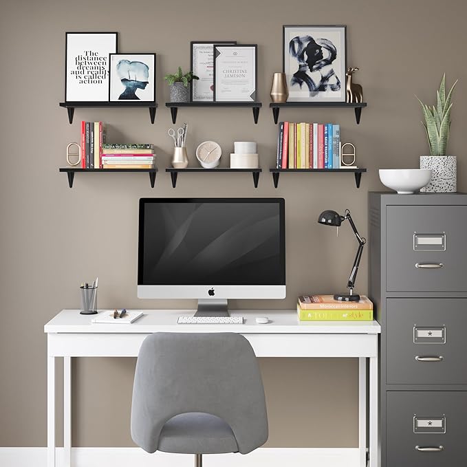 Wallniture Arras Wood Floating Shelves for Wall Storage, Small Bookshelf, Hanging Book Shelves for Living Room, Bedroom, Office, Burnt Finish, Set of 10 (Black)